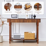 MAHYIZYI Fluted Console Table for Entryway, 43.3'' Narrow Entryway Tables with 2 Wooden Drawers, Retro Sofa Table Behind Couch Accent Tables for Foyer, Living Room, Hallway (Walnut) MAHYIZYI