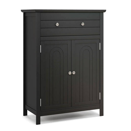 Tangkula Freestanding Black Bathroom Floor Cabinet with Adjustable Shelves and Large Drawer - WoodArtSupply