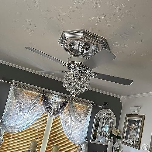 Moooni 52 Inch Modern Crystal Ceiling Fan with Lights and Remote, Elegant Chandelier Fan Light KIt Fandelier with 5 Wooden Blades for Bedroom Living Room Silver Moooni