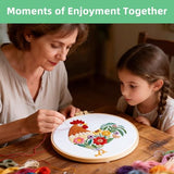 Herdiese Beginner Embroidery Kit for Adults – Rooster & Flower Pattern with Hoop, Cotton Threads, Needles, Scissors & Video Tutorials – Complete Craft Set for Beginners, Creative Gift Idea