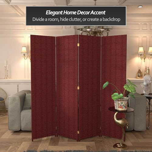 Red Lantern 6 ft. Tall Woven Fiber Room Divider, 4 Panels, Red-Black Red Lantern