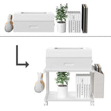 VEDECASA 2 Tier Modern White Wooden Under Desk Printer Stand with Storage Bag for Home Office Desktop Printer Table Organizer Mobile Printer Shelf Cart with Caster Wheel (White) VEDECASA