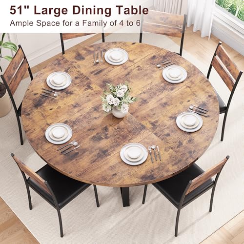 Jocoevol 51'' Round Dining Table for 6,Kitchen Dining Room Circle Dinner Pedestal Table,Space Saving Wood Kitchen & Dining Room Furniture (Vintage, 51In) Jocoevol