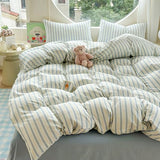 HighBuy Chic Blue Stripe Duvet Cover Set Twin XL,Kids Boys Muslin Cotton Breathable Striped Comforter Cover with 2 Pillowcases,Minimalist Stripes Textured Gauze Bedding Duvet Cover Set HighBuy