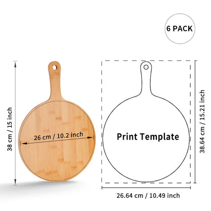 PYD Life 6 Pack Sublimation Bamboo Cutting Boards Round with Handle Blanks L 15" x W 10.2" Thickness 0.47“ Sublimation Wooden Pizza Boards for Kitchen Cheese Fruit Vegetables