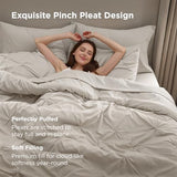 Bedsure Queen Comforter Set Linen - Bed in a Bag Queen Size Bedding 7 Pieces, GentleSoft™ Pintuck Bed Set Gift for Family, Pinch Pleat All Season Comforter with Sheets, Pillowcases & Shams Bedsure