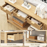 HOKYHOKY Fluted Console Table with Drawers, Modern 47.1" Entryway Table with Storage Shelf, Boho Narrow Skinny Behind Couch Wood Sofa Table for Living Room Hallway Entrance Foyer, Natural HOKYHOKY