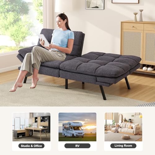Opoiar Futon Sofa Bed Convertible Memory Foam Couch Bed, Modern Sleeper Sofa with Adjustable Armrests&Backrests, Christmas Futon Sets for Compact Living Spaces Office Dorm Bonus Room,Grey Opoiar