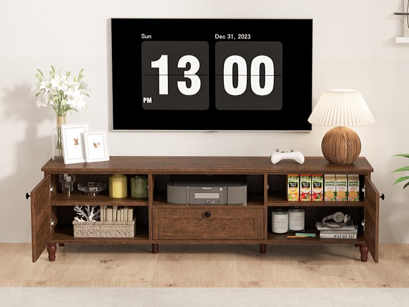 ANJ TV Stand for 75 inch TV, Mid-Century Modern TV Console with Storage Cabinet, Wooden Television Furniture for Living Room, Entertainment Center with Ample Large Storage Space ANJ