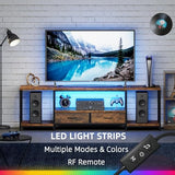 DSAFGGY LED TV Stand with Fabric Drawers, Entertainment Center for 75 80 Inches TV Console Table with Storage Shelves for Living Room, Bedroom, Television Stands 71" Rustic Brown DSAFGGY