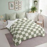 Erosebridal Plaid Full Comforter Set 7 Piece Beige Sage Green Checkerboard Bed in A Bag with Sheets Geometric Checkered Bedding Set for Kids Boys Girls,Aesthetic Grid Bed Set Erosebridal