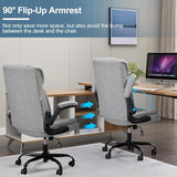 BRTHORY Office Chair High Back Ergonomic Executive Computer Desk Chair Comfortable Fabric Padded Home Office Desk Chairs with Flip-up Arm Rest Adjustable Height Swivel Wheels (Grey) BRTHORY