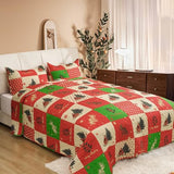 ROMROL Christmas Quilt Set King Size, Red Plaid Christmas Bedding Comforter Set Lightweight Patchwork Elks Quilted Coverlet Bedspread with 2 Pillow Shams（96 * 90”） ROMROL