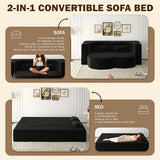 78" Full Size Convertible Futon Sofa Bed, Corduroy Folding Sleeper Sofa Bed with Pillow, Foam Mattress Futon Loveseat Couch, No Assembly Folding Boneless Couches for Living Room, Space‑Saving, Black extrasleep