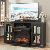 JUMMICO Fireplace TV Stand for TVs up to 65'', 3-Sided Glass Media Entertainment Center Console Table with Cabniet Storage Adjustable Flame LED Color for Living Room (Black) JUMMICO