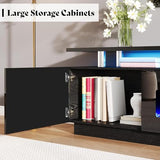 AMERLIFE 90" High Gloss 2 Tier TV Stand with 50" Electric Fireplace, Modern Luxury Large Entertainment Center/w LED Lights, Media Console Table Storage Cabinet for TVs Up to 100", Living Room, Black AMERLIFE