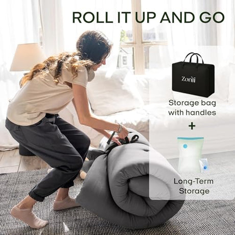 ZonLi Japanese Floor Futon Mattress Full Size 75"x 54", 100% Cotton Cover 2.5'' Thicken Tatami Mattress, Foldable Sleeping Pad, Portable Dormitory Tatami Mat (Grey) ZonLi