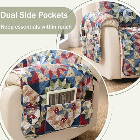 Chindar Patchwork Printed Recliner Chair Covers, Soft Quilted Lazy Boy Chair Covers, Pet Friendly Recliner Cover for Sofa Couches, Washable Armchair Slipcovers Covers (Recliner 22", Patchwork Red) Chindar