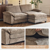 VINGLI Convertible Sectional Loveseat Sofa with Deep Seat &Movable 2-Layer Ottoman, Oversized L-shape Cloud Sofa with Chaise & Armrests, 2-Seat Sofa for Small Spaces & Apartment, Chenille, Light-Brown VINGLI