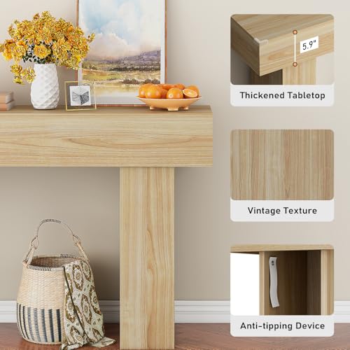 knoworld 63 Inch Long Console Table for Entryway, Farmhouse Wood Rectangular Sofa Table Behind Couch Table, Narrow Entryway Table for Living Room, Entrance, Hallway, Foyer, Easy Assembly (Natural) knoworld