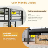 MAT EXPERT Futon Bunk Bed, Metal Bunk Bed Twin Over Twin with Futon & 10” Full Length Guardrails, Double Integrated Ladders, Convertible Loft Bed with Couch for Kids, Teens, Adults, Black MAT EXPERT