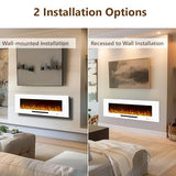 Oxhark Flame 50 inch Electric Fireplace, Recessed & Wall Mounted Fireplace Heater with Remote Control and 750/1500W Thermostat, Multicolor Flame Combinations, Logs & Crystal, White Oxhark Flame