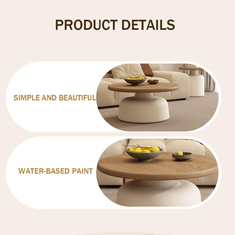Coffee Table, Cream Style Solid Wood Coffee Table, Living Room Home Small Apartment, Simple Tea Table, Round Coffee Table(C) ROPSHTSF