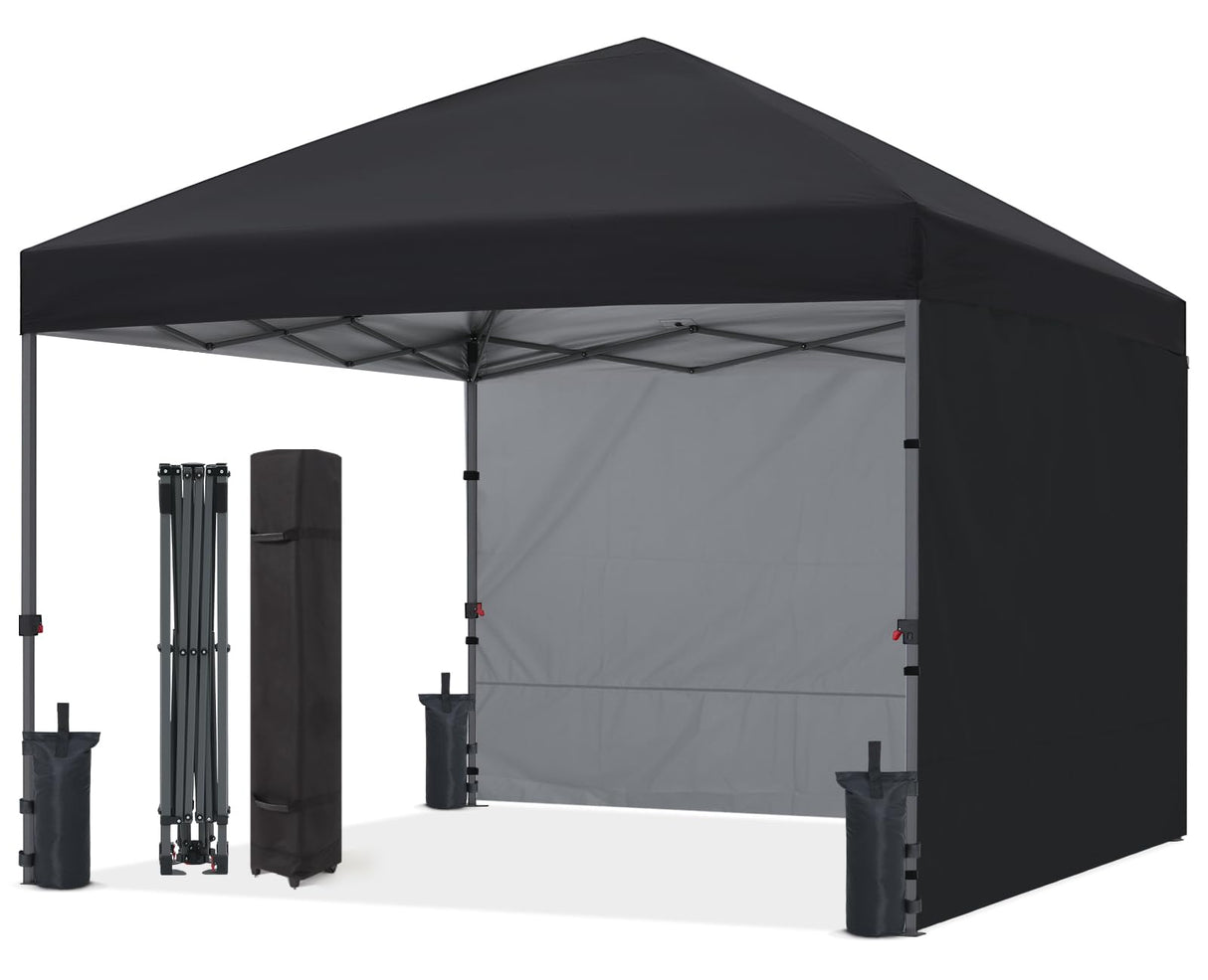 ABCCANOPY Easy Pop up Canopy Tent with 2 Sidewalls for Outdoor Sun Blocking or Rain Protection,10x10, Black ABCCANOPY