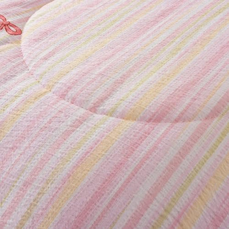 A Nice Night Rainbow Stripes & Bows Bedding Set,Ruffle 6 Piece Bed in a Bag Matching Sheet Set,Princess Style Chic Bow Printed,Light Pink Room Decor for Girls,Twin A Nice Night