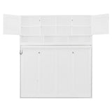 Queen Horizontal Murphy Bed with Storage Shelves,Wood Folding Hideaway Murphy Wall Bed with Storage Bookcase for Adults (B White) MERITLINE