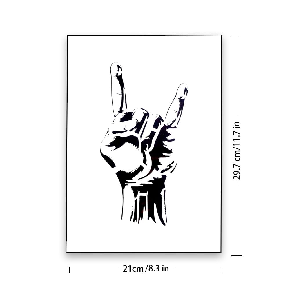 DIY Decorative Rock Roll Stencil Template for Painting on Canvas Wood Furniture Craft Paper (A4 Size) SLGIFT
