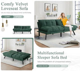 Convertible Velvet Futon Sofa Bed, Comfy 72" L Sleeper Couch with Thicker Cushion, Upholstered Modern Reclining Loveseat Folding Sofa for Small Living Room, Dorm, Apartment, Office, Emerald Antetek