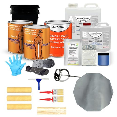 ArmorPoxy Metallic Epoxy Floor Kit - Metallic Epoxy Kit - 3-Layers - Metallic Floors Epoxy for Garage Floor Coating Kit - for Garages, Basements, Storage, Contractors (Dolphin, 300 Sq Ft) ArmorPoxy