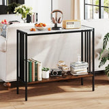 GOFLAME Entryway Table with Storage, 2-Tier Marble Sofa Table with Sintered Stone Top, Wood Shelf, Industrial, Metal Frame, Modern Console Tables for Entryway, Living Room, White & Rustic Brown GOFLAME