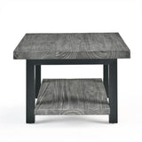 Pomona 27 in. Metal and Solid Wood Square Coffee Table, Slate Gray: Solid Wood & Metal Industrial Square Coffee Table w/ Slate Gray Finish - Solid Pine Wood Tabletop & Shelf Alaterre Furniture
