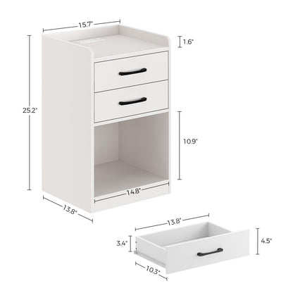 Seventable Nightstand with Charging Station and LED Lights, Modern Night Stand with 2 Drawers and Storage Open Compartment for Bedroom, White - WoodArtSupply