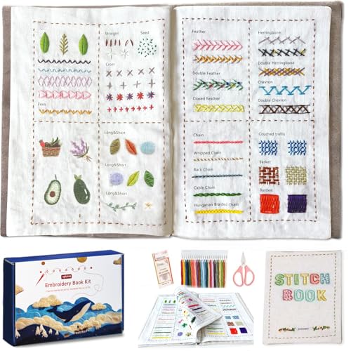 spicssa Beginner Embroidery Stitch Book Kit, Embroidery Kit for Beginners Adults with Video Tutorials, 79 Essential Embroidery Stitches Patterns, DIY Your Stitch Book, Ideal for Handmade Gift Giving