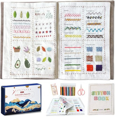 spicssa Beginner Embroidery Stitch Book Kit, Embroidery Kit for Beginners Adults with Video Tutorials, 79 Essential Embroidery Stitches Patterns, DIY Your Stitch Book, Ideal for Handmade Gift Giving