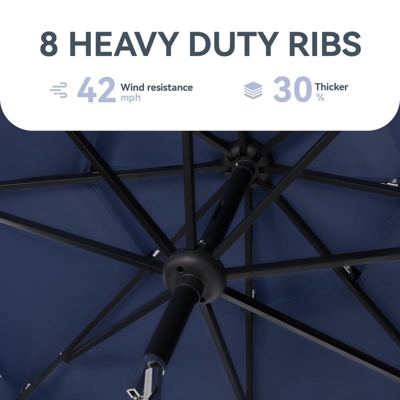 GREEN PARTY 10ft Outdoor Patio Umbrella, Auto-Tilt Market Table Umbrellas with Crank, 8 Sturdy Ribs & 1.5" Pole UV Protection for Garden Deck Backyard Pool, Navy Blue GREEN PARTY