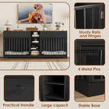 GarveeHome 82" Double Dog Crate Furniture, Large Dog Kennel Indoor for 2 Dogs, Heavy Duty Wooden Dog Crate TV Stand with 4 Drawers and Shelves, Black GarveeHome