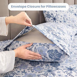 Mooreeke Queen Size Sheets Set - 4 Piece Soft Breathable Microfiber Bed Sheet Set - Blue & White Flower Pattern Sheet Set Queen - Deep Pocket Non-Slip Floral Fitted Sheet Included for All Season Mooreeke