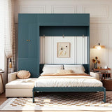 Harper & Bright Designs Queen Size Murphy Bed, Wall Bed with Sofa and Shelves, Beige Harper & Bright Designs