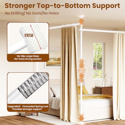 BONPALLY Room Divider Curtain Rod for Wide Space Room Separation, 28-171inch(W) 4-10ft(H) Adjustable No Drilling Tension Curtain Rods, Heavy Duty Temporary Privacy Wall Divider, White Bonpally