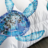 XYNHML Blue Sea Turtle Comforter 3Pcs Ocean Bedding Set Twin Coral Starfish Shell Fish Bedding Set for Kid Teen Girl Boy Adult Bed Decor Conch Manta Ray Quilt with 1 Comforter and 2 Pillowcases XYNHML