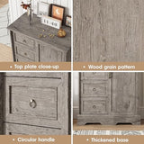 Vabches Farmhouse Dresser Storage Cabinet Chest of Drawer for Bedroom, 5 Drawer Dresser with Sliding Barn Door, 48" Tall Wood Rustic Dresser for Bedroom, Living Room, Entryway, Hallway, Washed Grey Vabches