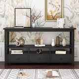 Karl home Console Table with 3 Bottom Drawers, 57.9" W Sofa Side Table Entryway Desk with 3 Storage Cubbies 1 Open Shelf, Vintage TV Stand for Hallway Living Room Office, Black 29.9" H Karl home