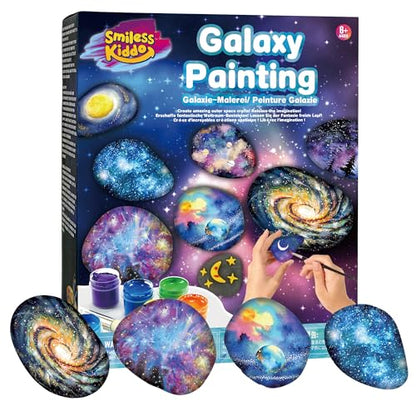 SMILESSKIDDO 2 in 1 Galaxy Rock Painting Kit for Kids - Glow in The Dark Arts and Crafts Kit for Kids Age 8-12 - Creative Art Toys for Painting Rocks with 13 Rocks, DIY Kids Crafts Age 6 7 8  - WoodArtSupply