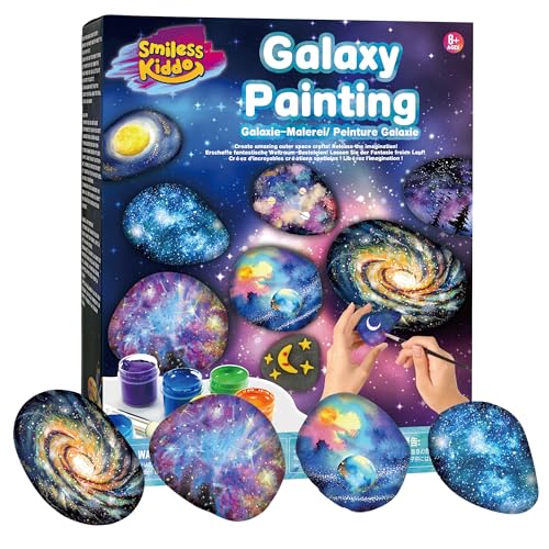 SMILESSKIDDO 2 in 1 Galaxy Rock Painting Kit for Kids - Glow in The Dark Arts and Crafts Kit for Kids Age 8-12 - Creative Art Toys for Painting Rocks with 13 Rocks, DIY Kids Crafts Age 6 7 8  - WoodArtSupply