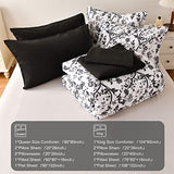 LLDSYW King Size Comforter Set - 7 Pieces Bed in a Bag Soft Microfiber Bedding Comforter Set Leaves Floral Pattern on White Comforter Sets with Sheets for All Seasons (King, Black) LLDSYW