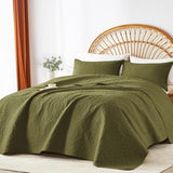 WURUIBO Olive Green Quilt Set Twin Size, Embossing Microfiber Bedspreads with Pillow Sham, Ligthweight Breathable Thin Coverlet, Reversible Bedding Set for All Season (1 Quilt, 1 Pillow Sham) WURUIBO